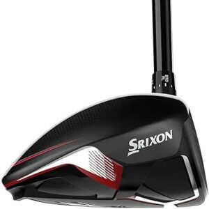 Close-up image of the Srixon ZX5 Driver. The driver head, predominantly black with metallic accents, features the Srixon logo and sleek, aerodynamic lines. The club is positioned with the face pointing slightly downward, showcasing the design and brand details—unleashing the power in every swing.