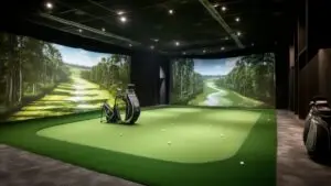 Experience the perfect match of technology and sport in our indoor golf simulator room With a putting green practice golf balls and a golf bag large screens project stunning virtual courses making it an ultimate guide for every golfer